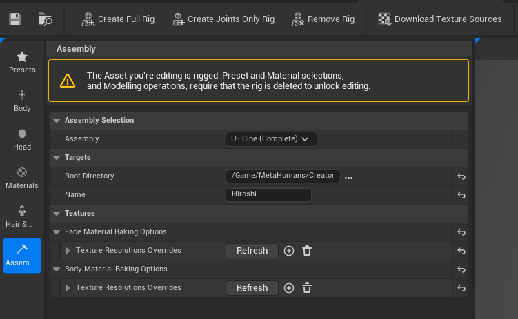 Auto Assembler tab: Pipeline, Quality, and Rig Type settings